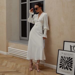 NWT - White Lichi Midi Dress | Bridal